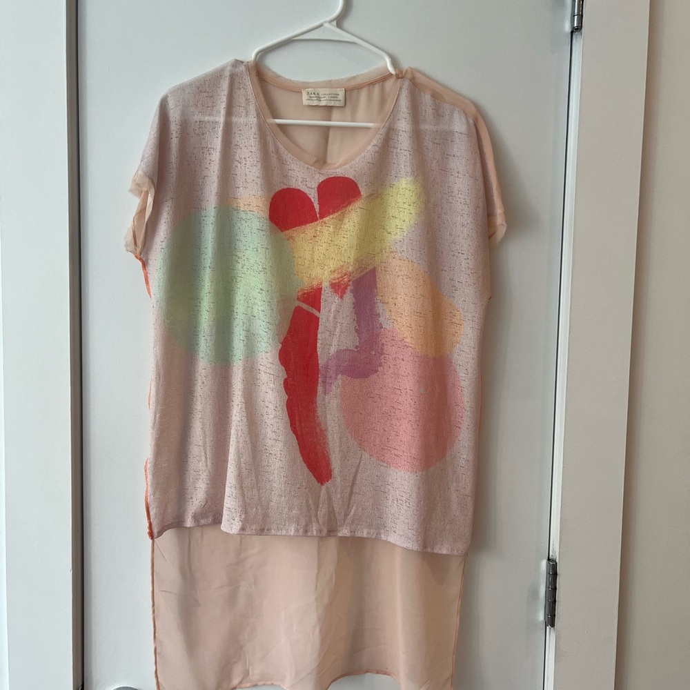 Zara Colorful Sheer Graphic Top